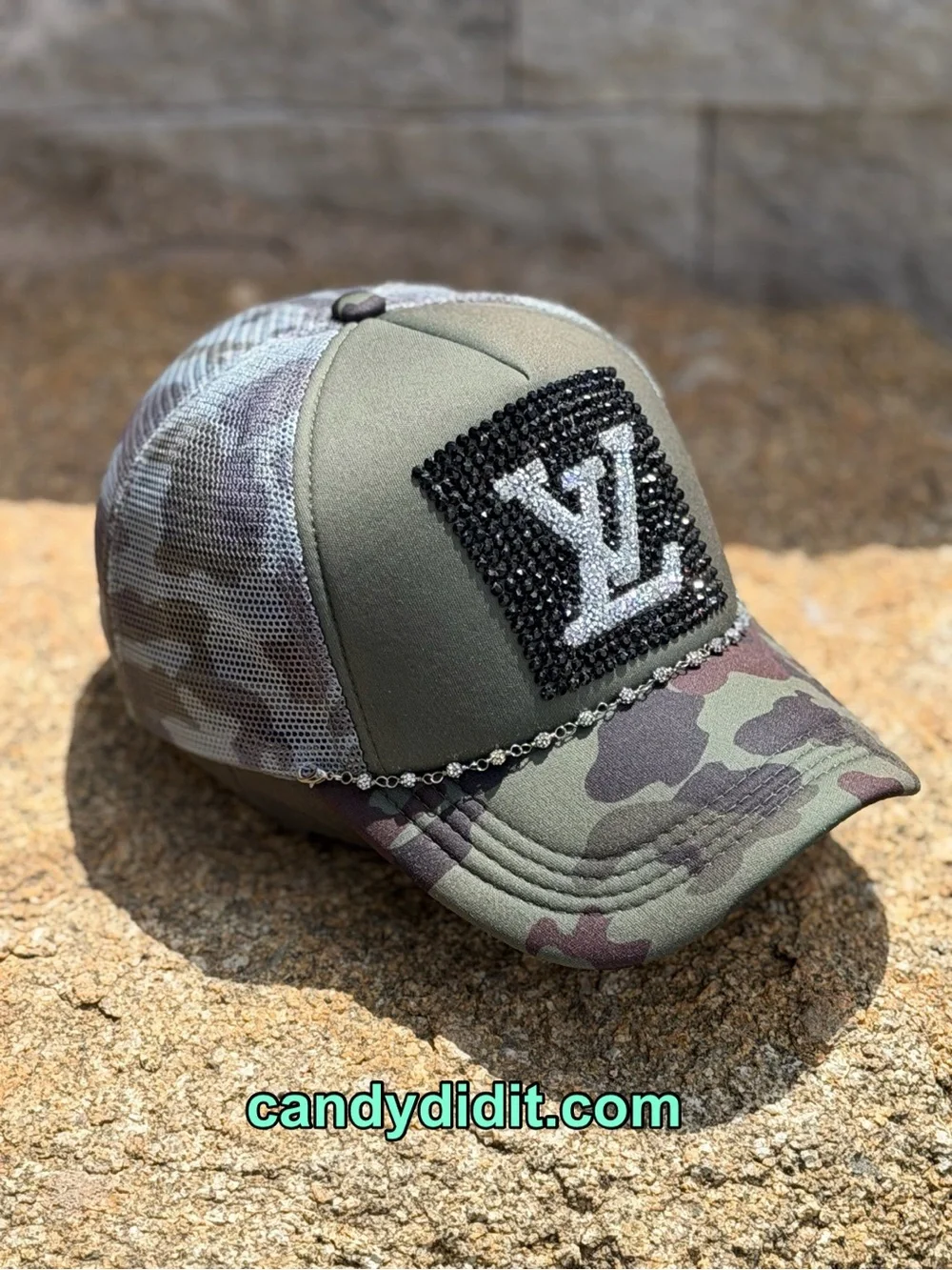 New Handmade Camo  Couture Logo Bling Trucker Hat